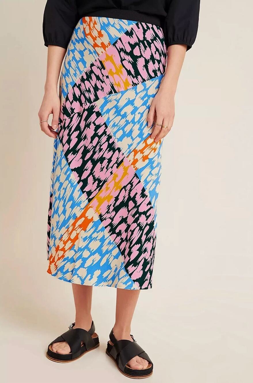 Corey Lynn Calter Abstract Leopard Print Midi Skirt Boho Resort Anthropologie M